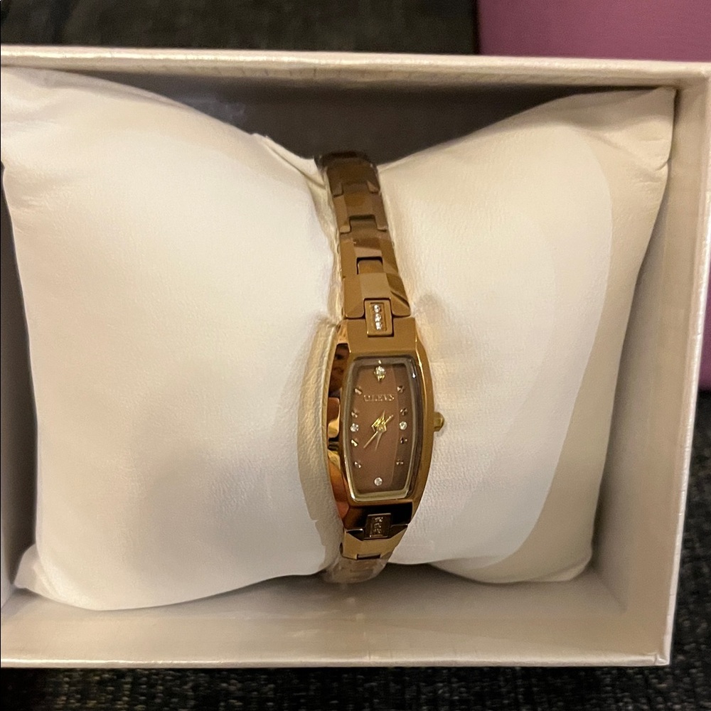 Gold-Tone Watch with Brown Dial